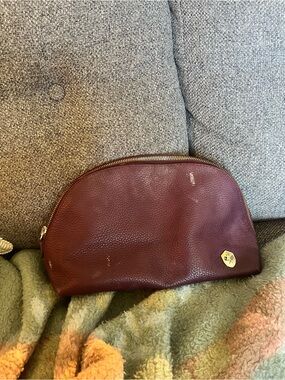 Poppy Barley Plum Pebbled Leather Makeup Bag